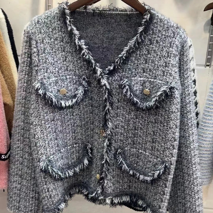Damer casual stickad jacka med fransiga detaljer Mirla-Eva Jonsson