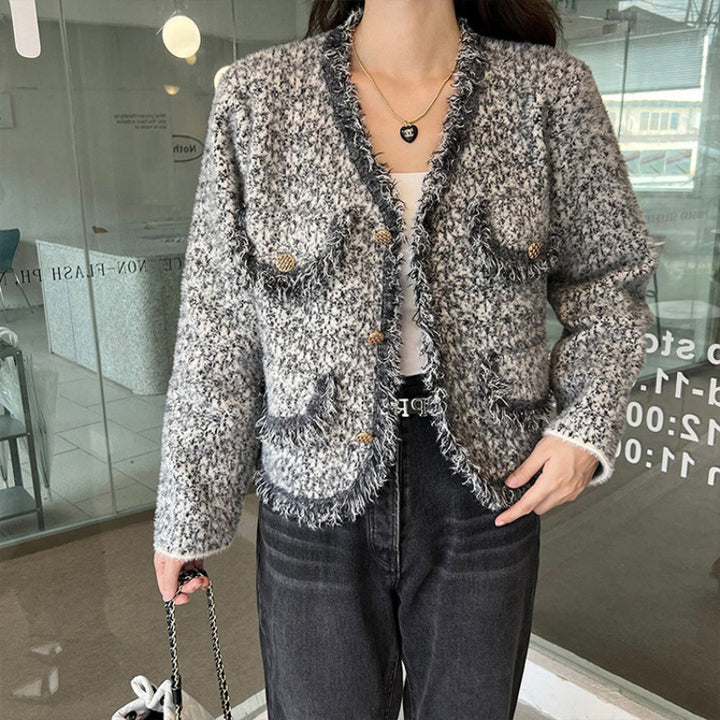 Damer casual stickad jacka med fransiga detaljer Mirla-Eva Jonsson
