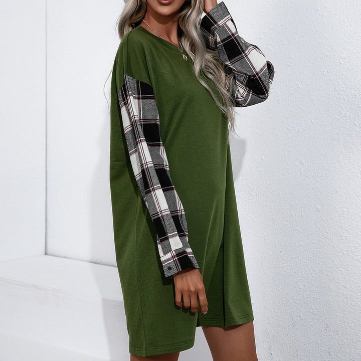 Damer casual sweatshirt klänning med rutiga ärmar Eva Jonsson-Eva Jonsson
