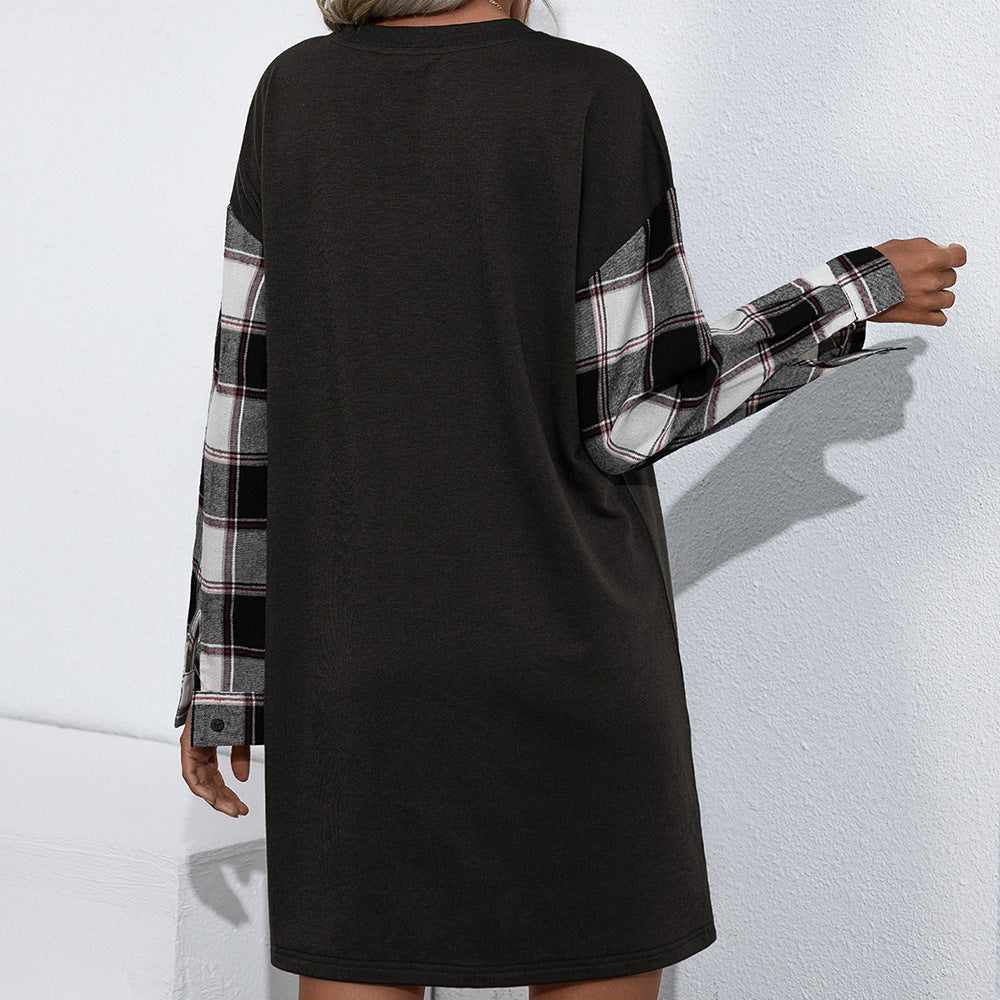 Damer casual sweatshirt klänning med rutiga ärmar Eva Jonsson-Eva Jonsson
