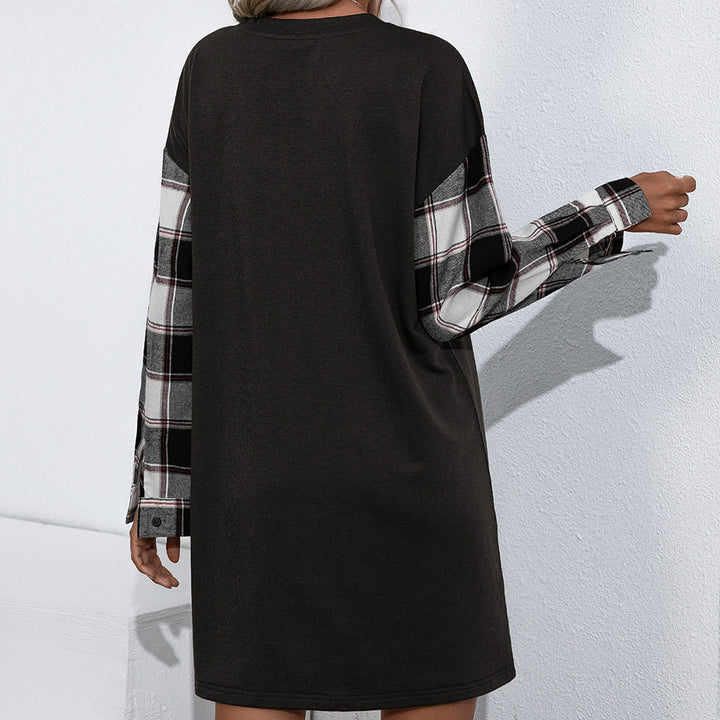 Damer casual sweatshirt klänning med rutiga ärmar Eva Jonsson-Eva Jonsson