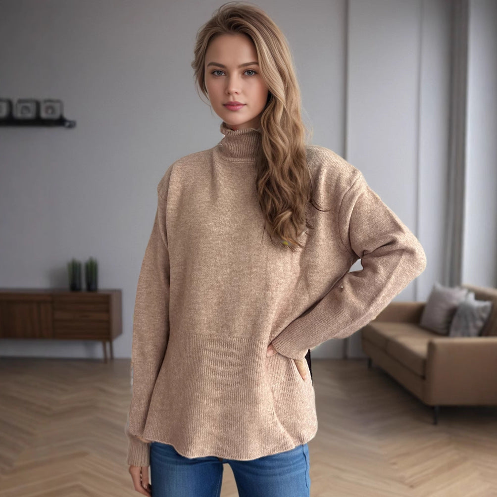 Damer casual tröja med hög krage och praktiska sidofickor Mirla-Eva Jonsson