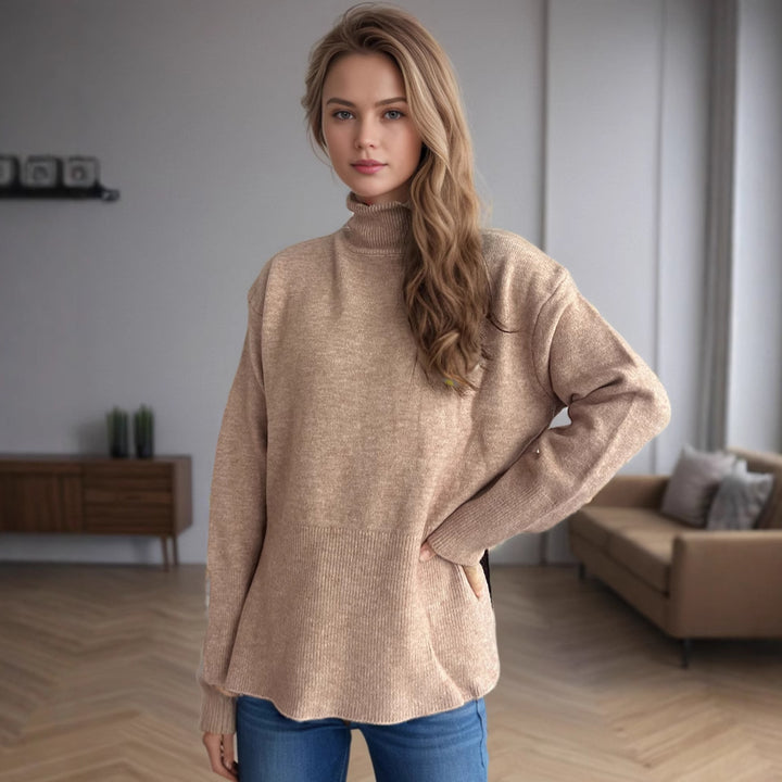 Damer casual tröja med hög krage och praktiska sidofickor Mirla-Eva Jonsson