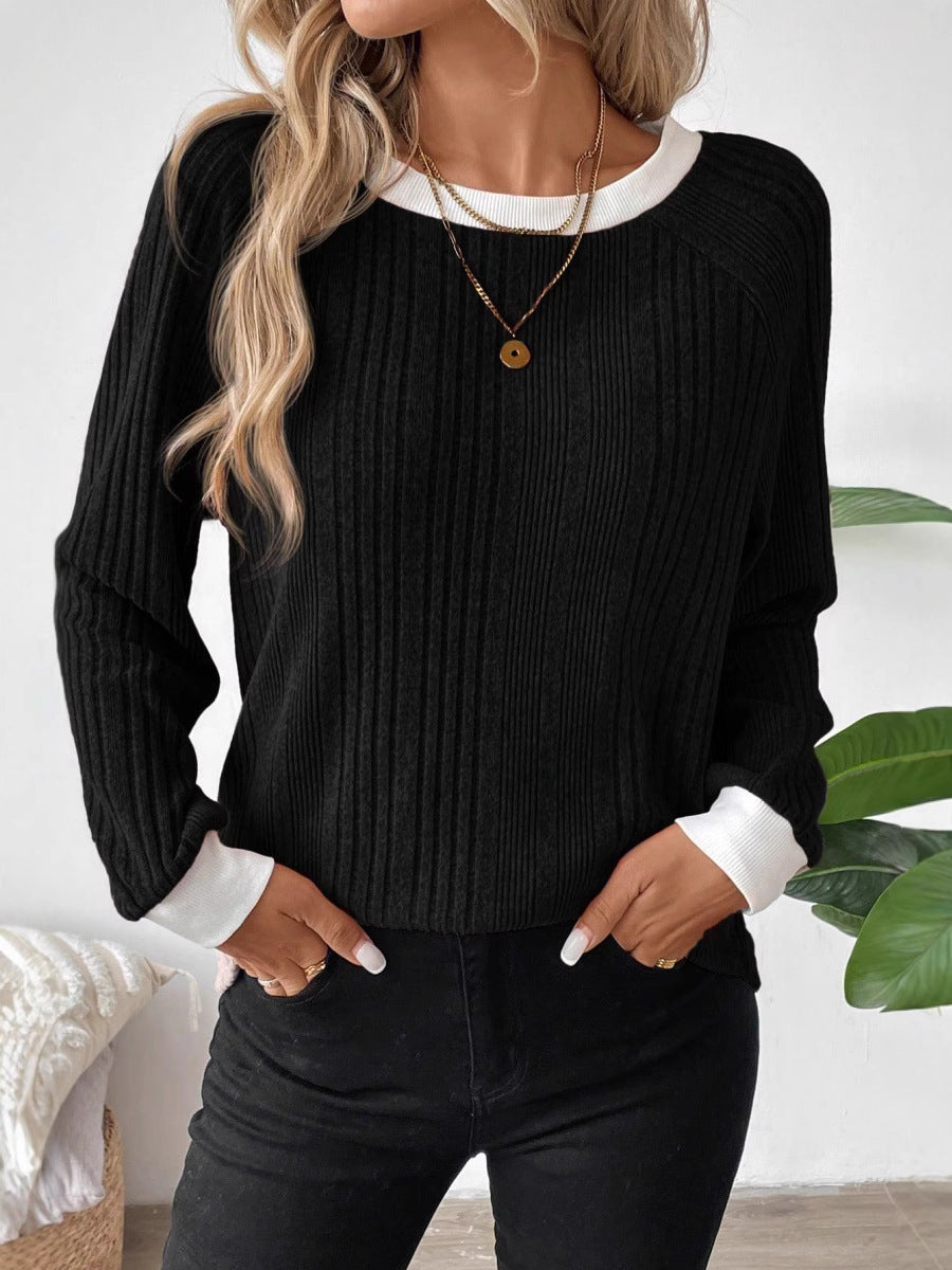 Damer casual tröja med optimal ribbstickad design och kontrasterande kant Mirla-Eva Jonsson