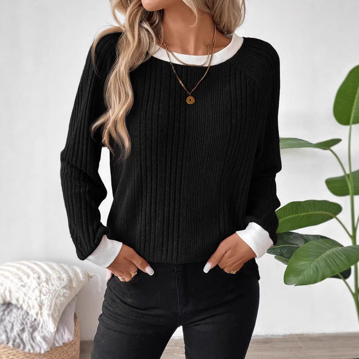 Damer casual tröja med optimal ribbstickad design och kontrasterande kant Mirla-Eva Jonsson