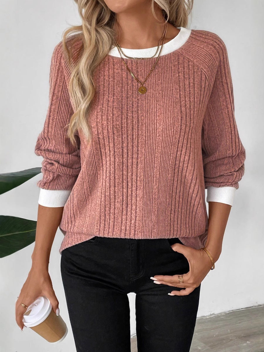 Damer casual tröja med optimal ribbstickad design och kontrasterande kant Mirla-Eva Jonsson