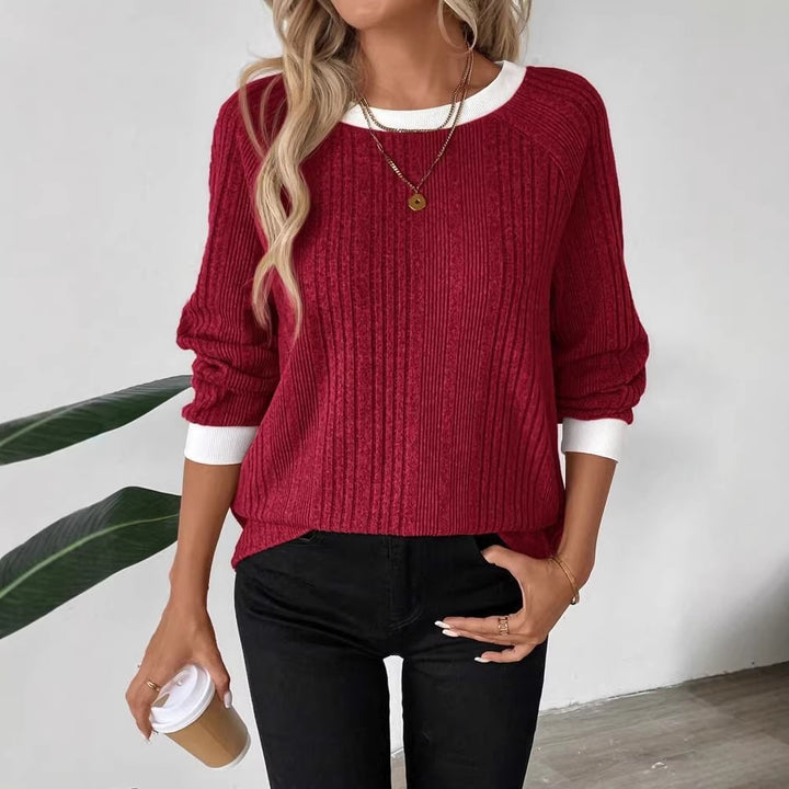 Damer casual tröja med optimal ribbstickad design och kontrasterande kant Mirla-Eva Jonsson