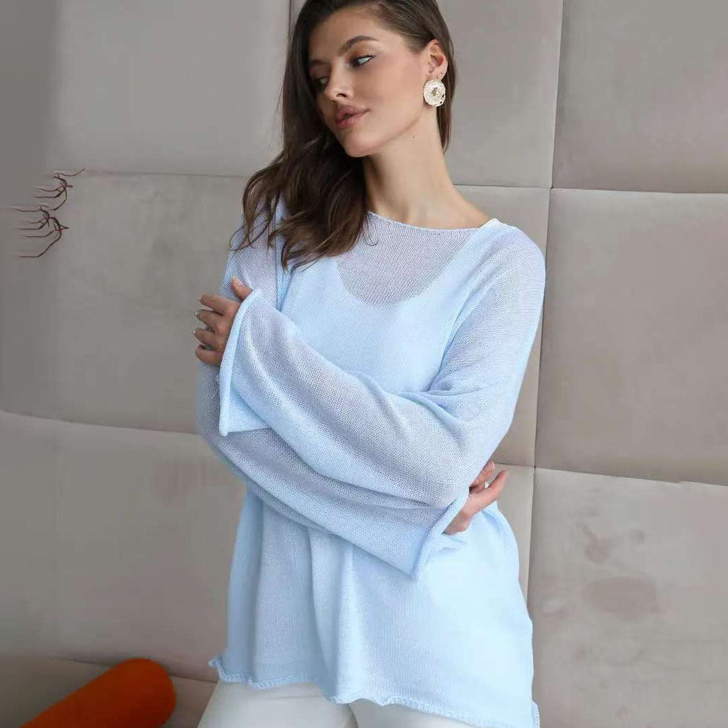 Damer casual tröja med vida ärmar och fin hålstickad design Mirla-Eva Jonsson