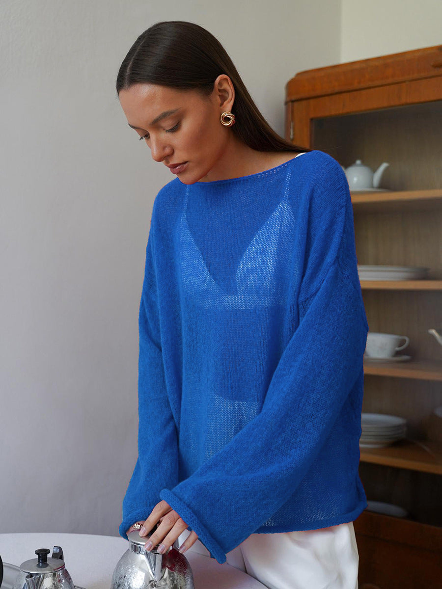 Damer casual tröja med vida ärmar och fin hålstickad design Mirla-Eva Jonsson