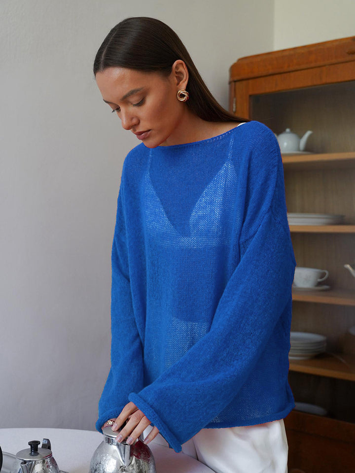 Damer casual tröja med vida ärmar och fin hålstickad design Mirla-Eva Jonsson
