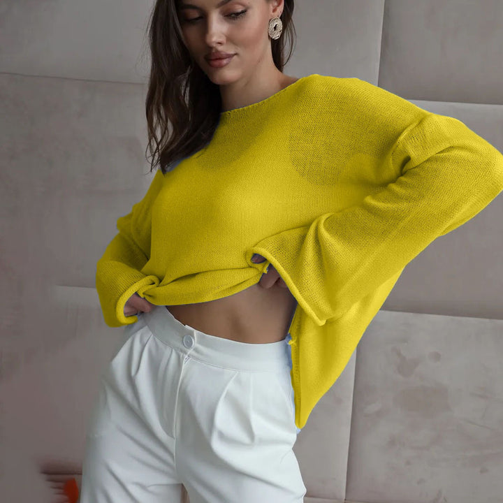 Damer casual tröja med vida ärmar och fin hålstickad design Mirla-Eva Jonsson