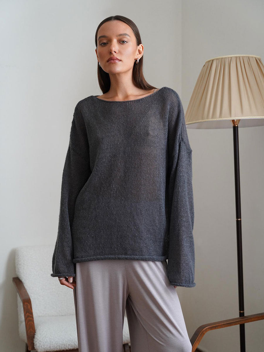 Damer casual tröja med vida ärmar och fin hålstickad design Mirla-Eva Jonsson