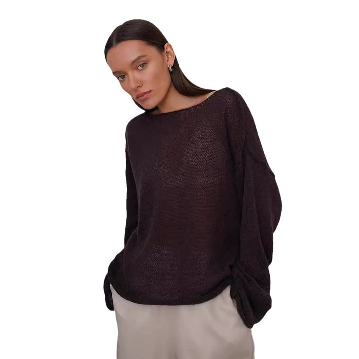 Damer casual tröja med vida ärmar och fin hålstickad design Mirla-Eva Jonsson