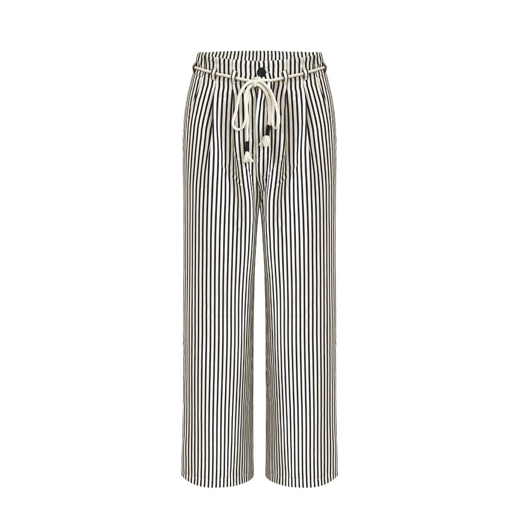 Damer casual vida byxor i randig design med elastisk midja och knytbälte Eva Jonsson-Eva Jonsson