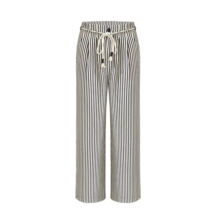 Damer casual vida byxor i randig design med elastisk midja och knytbälte Mirla-Eva Jonsson