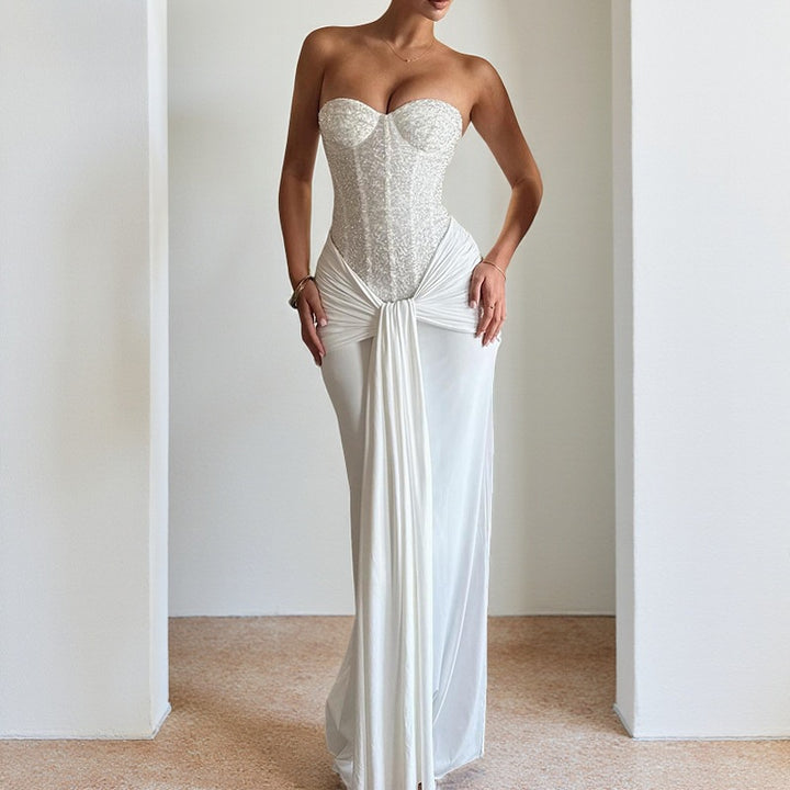Damer chic Maxiklänning med elegant bustier-overdel och rynkad kjol Mirla-Eva Jonsson