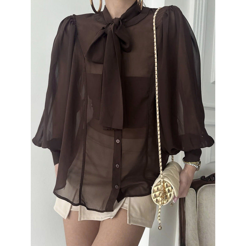 Damer chiffongblus med rosett Mirla-Eva Jonsson