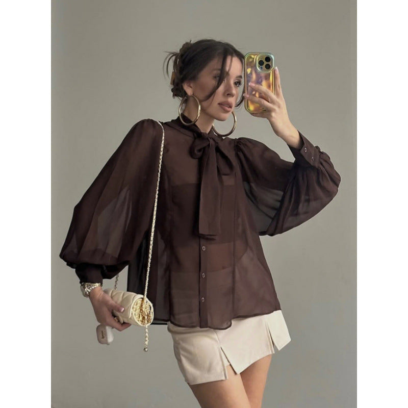 Damer chiffongblus med rosett Mirla-Eva Jonsson