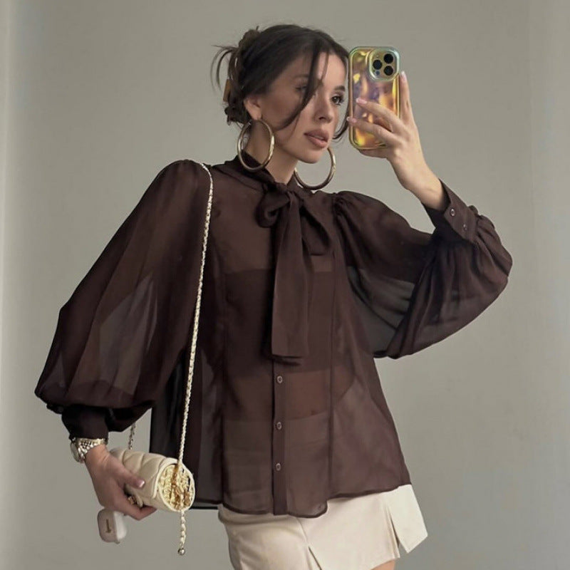 Damer chiffongblus med rosett Mirla-Eva Jonsson