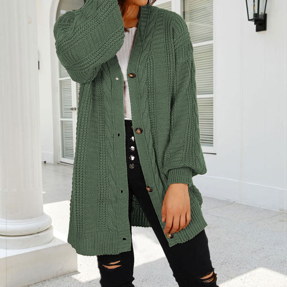 Damer chunky stickad cardigan med elegant knappslå och vida ärmar Mirla-Eva Jonsson