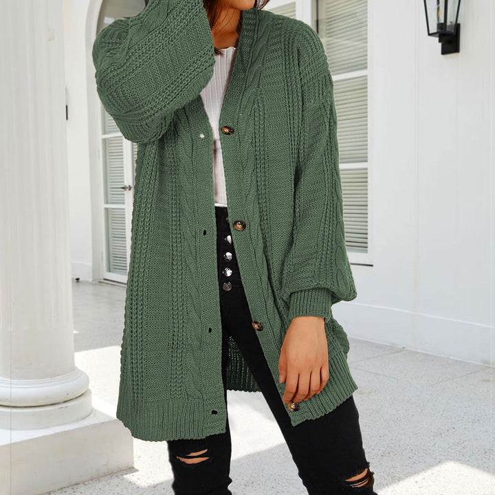 Damer chunky stickad cardigan med elegant knappslå och vida ärmar Mirla-Eva Jonsson