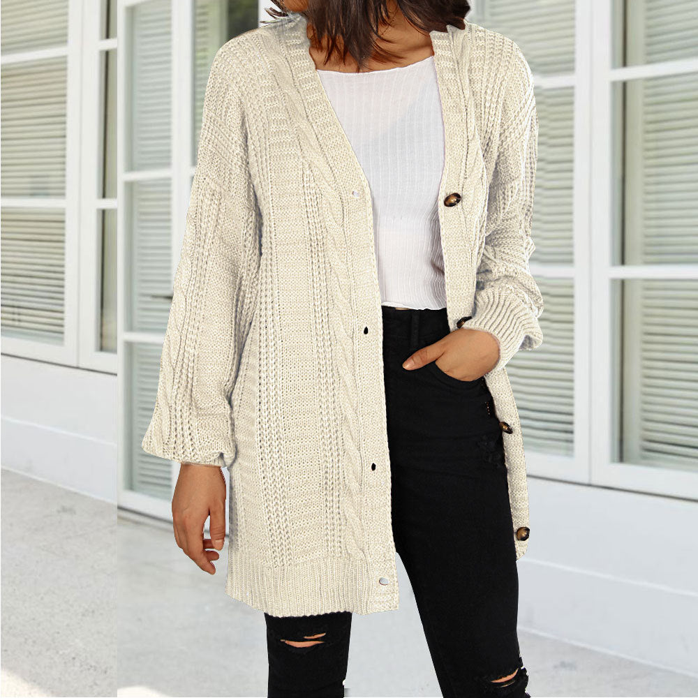 Damer chunky stickad cardigan med elegant knappslå och vida ärmar Mirla-Eva Jonsson