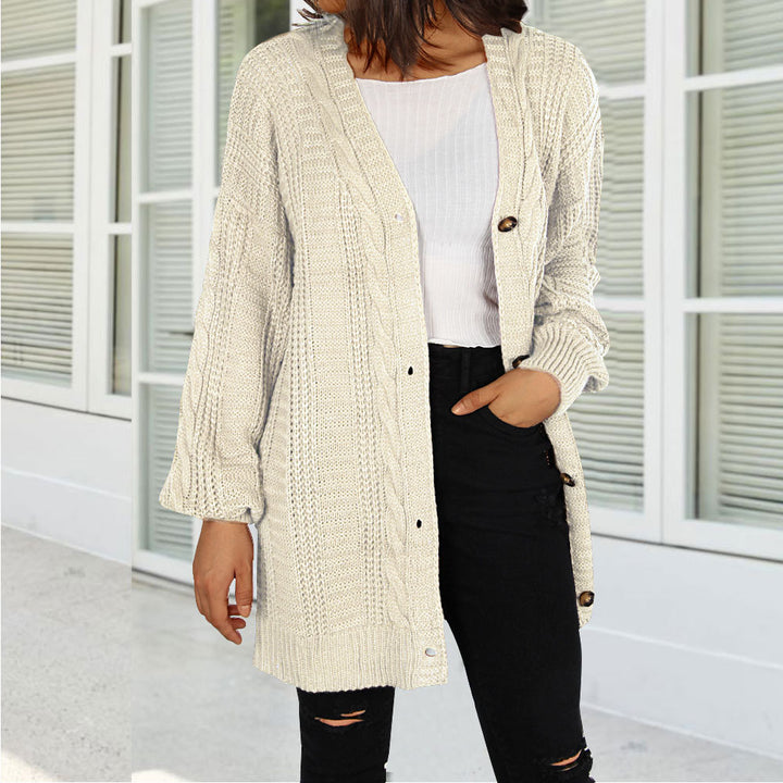 Damer chunky stickad cardigan med elegant knappslå och vida ärmar Mirla-Eva Jonsson