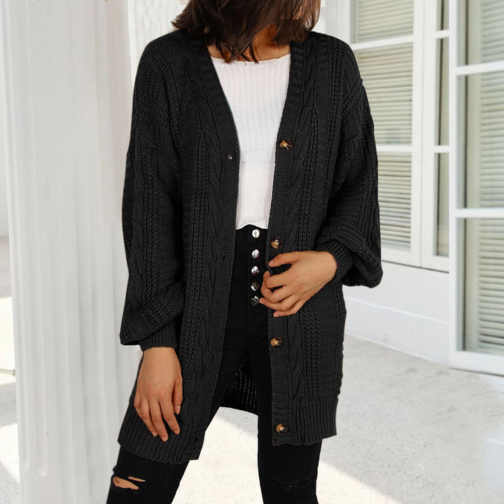 Damer chunky stickad cardigan med elegant knappslå och vida ärmar Mirla-Eva Jonsson
