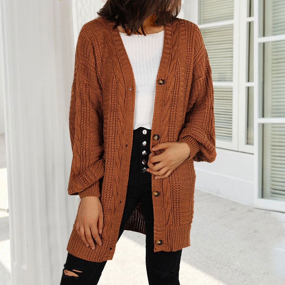 Damer chunky stickad cardigan med elegant knappslå och vida ärmar Mirla-Eva Jonsson