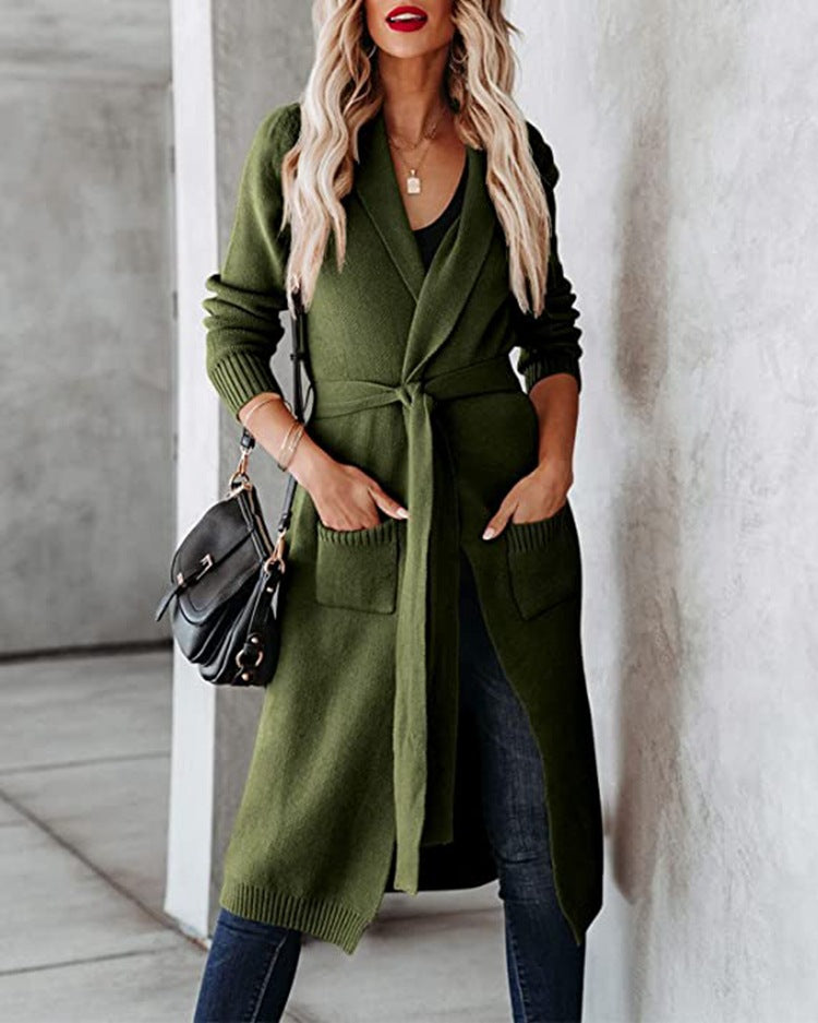 Damer chunky stickad omlottröja med moderna fickor Mirla-Eva Jonsson