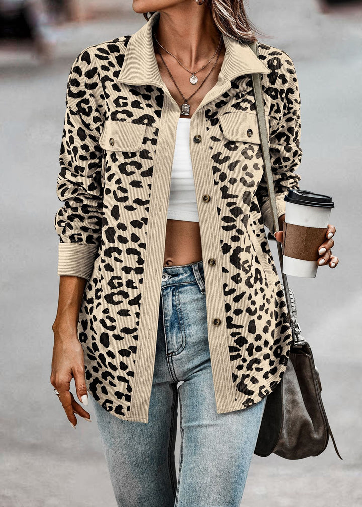 Damer cordjacka med leopardmönster och praktiska fickor Eva Jonsson-Eva Jonsson