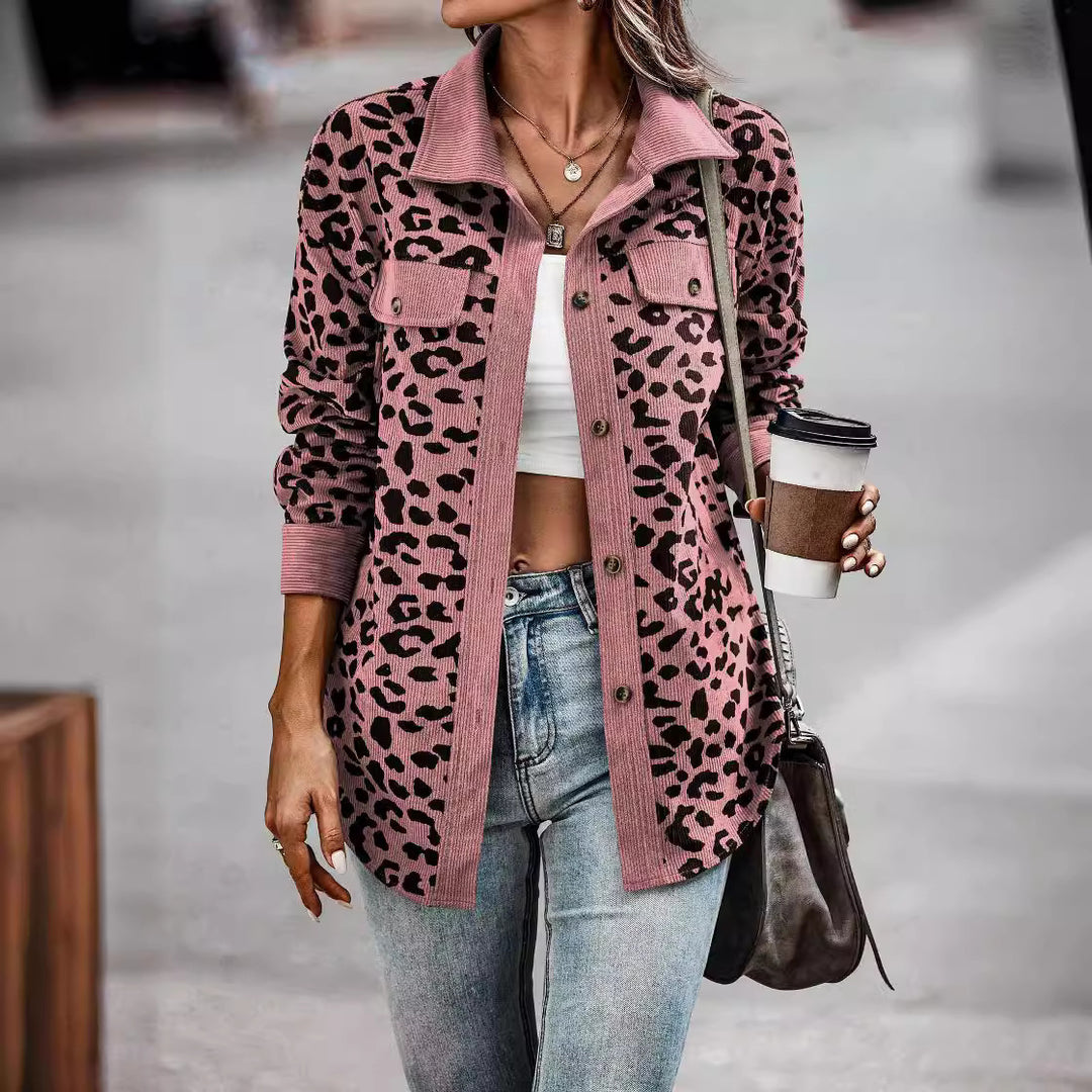 Damer cordjacka med leopardmönster och praktiska fickor Eva Jonsson-Eva Jonsson