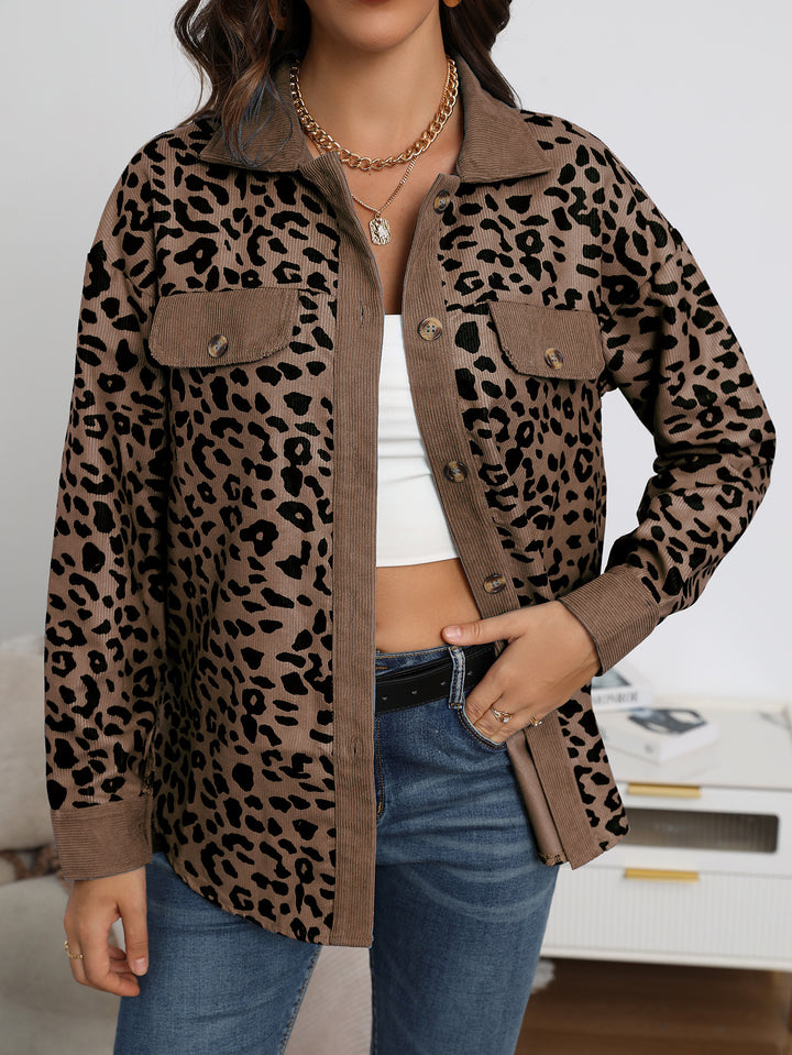 Damer cordjacka med leopardmönster och praktiska fickor Eva Jonsson-Eva Jonsson