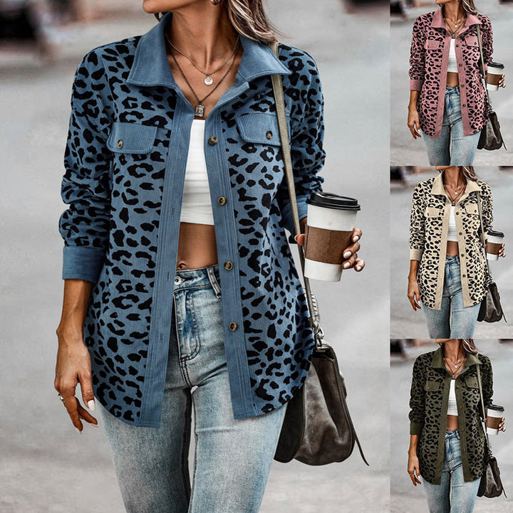 Damer cordjacka med leopardmönster och praktiska fickor Eva Jonsson-Eva Jonsson