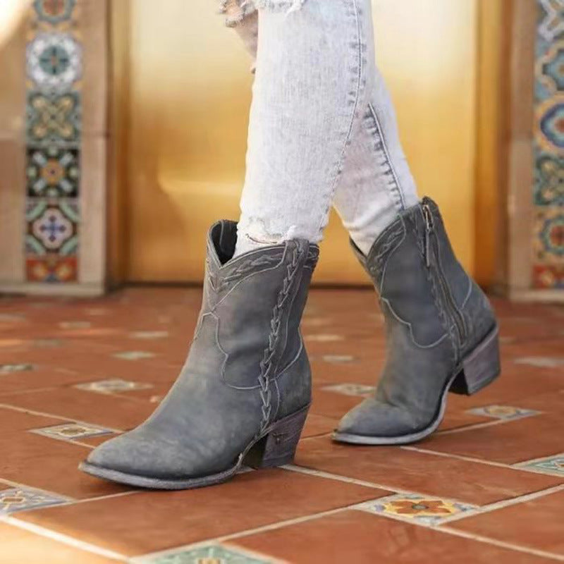 Damer cowboy stövlar med iögonfallande flätad-look Mirla-Eva Jonsson