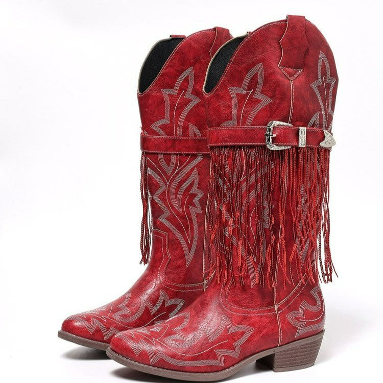 Damer cowboystövlar med fransiga dekorationer och detaljerad broderi Mirla-Eva Jonsson