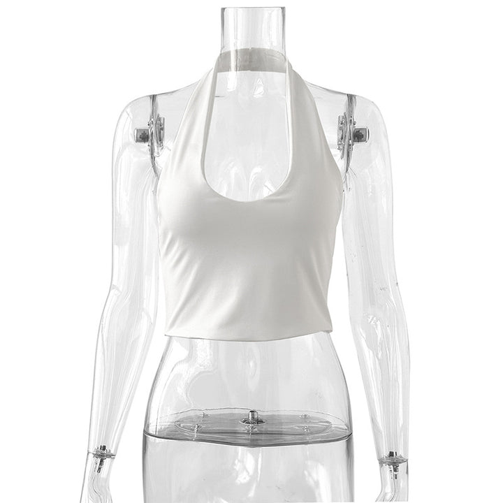 Damer crop-top med djup V-hals och modernt halterdesign Mirla-Eva Jonsson