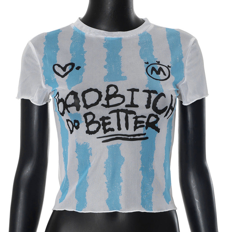 Damer crop-top med kreativ grafisk tryck och figurformad passform Mirla-Eva Jonsson