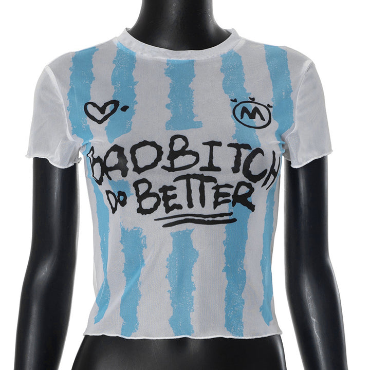 Damer crop-top med kreativ grafisk tryck och figurformad passform Mirla-Eva Jonsson