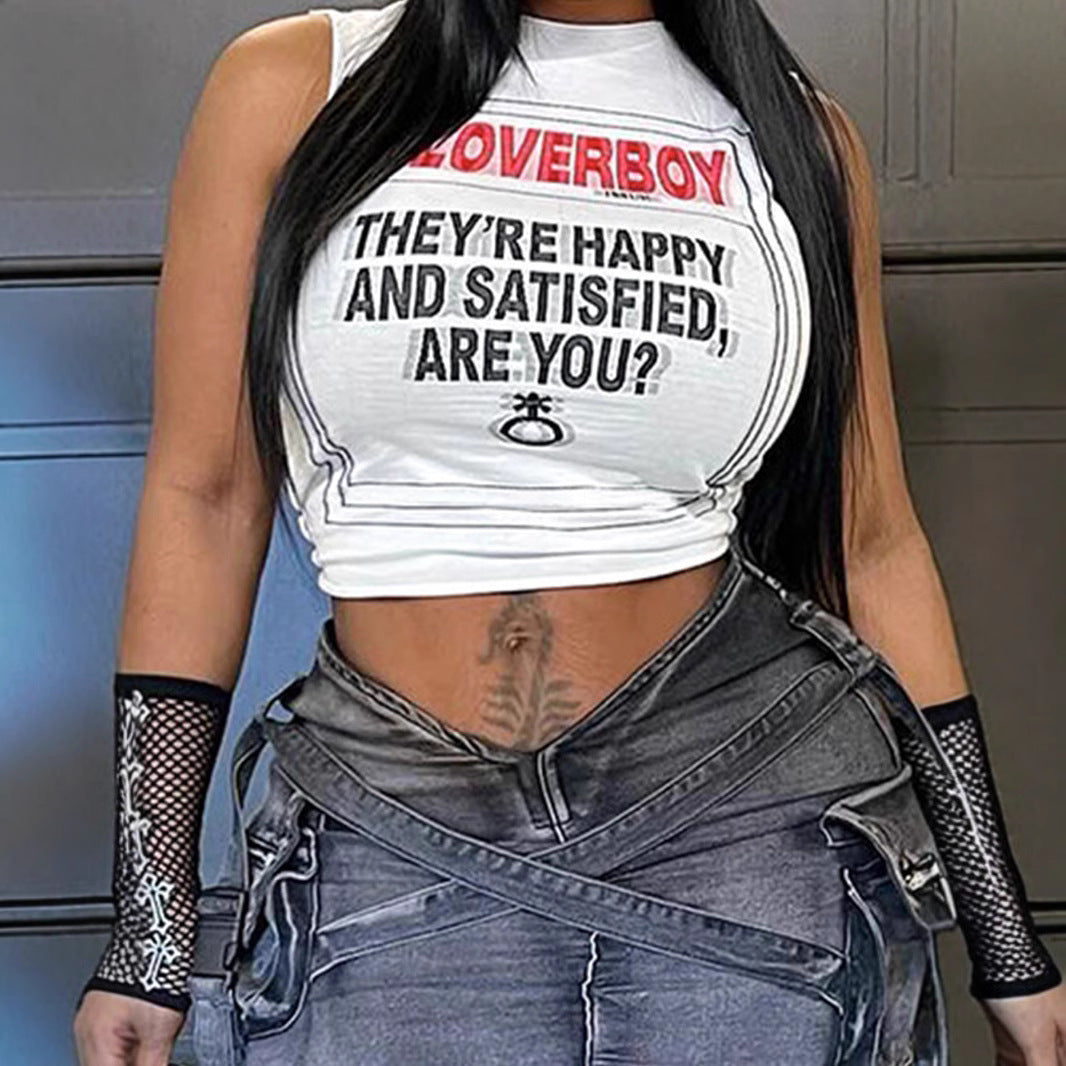 Damer crop-top med kreativ text och avslappnad skärning Mirla-Eva Jonsson