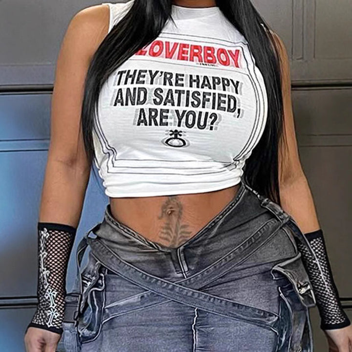 Damer crop-top med kreativ text och avslappnad skärning Mirla-Eva Jonsson