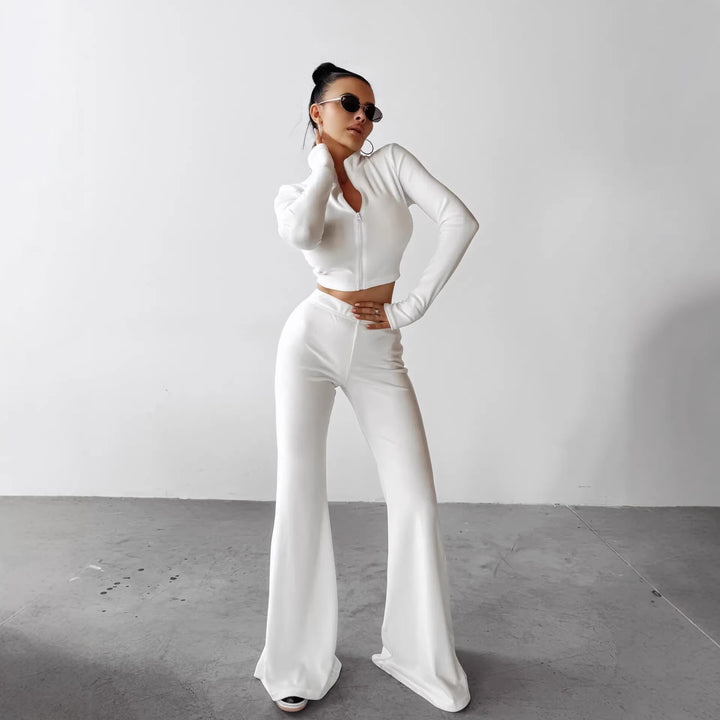 Damer crop top och byxor set med hög krage och dragkedja Mirla-Eva Jonsson