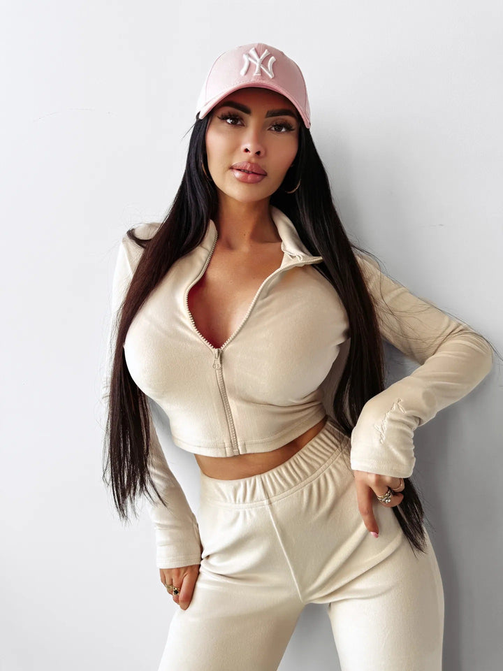 Damer crop top och byxor set med hög krage och dragkedja Mirla-Eva Jonsson