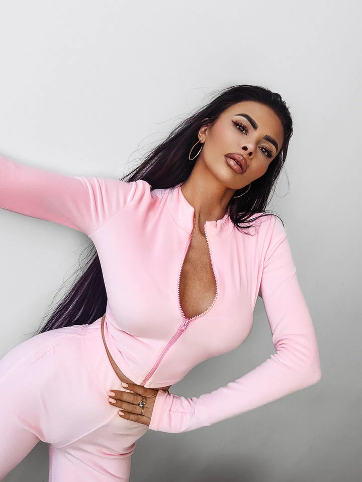 Damer crop top och byxor set med hög krage och dragkedja Mirla-Eva Jonsson