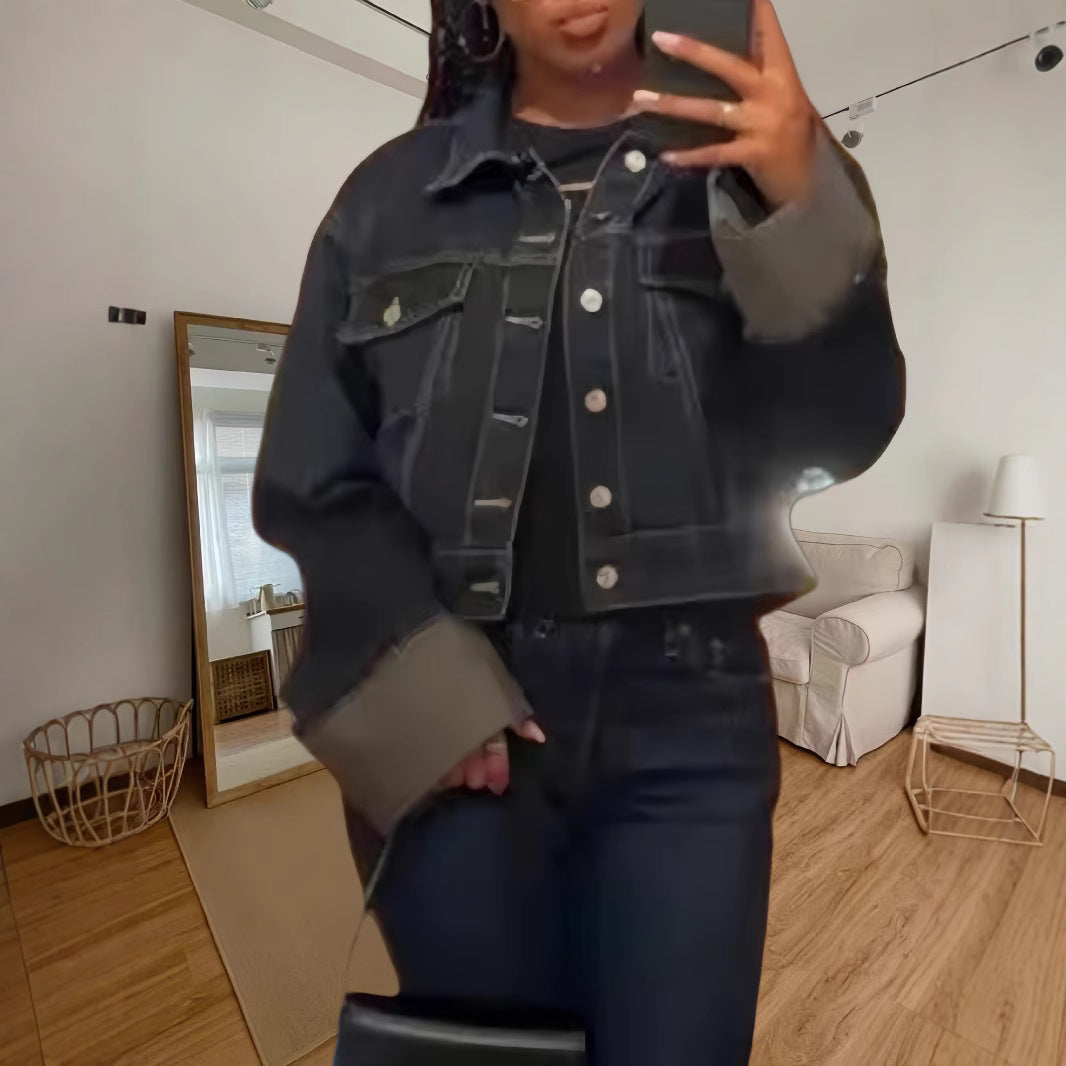 Damer croppad denimjacka med strukturerad skärning Mirla-Eva Jonsson