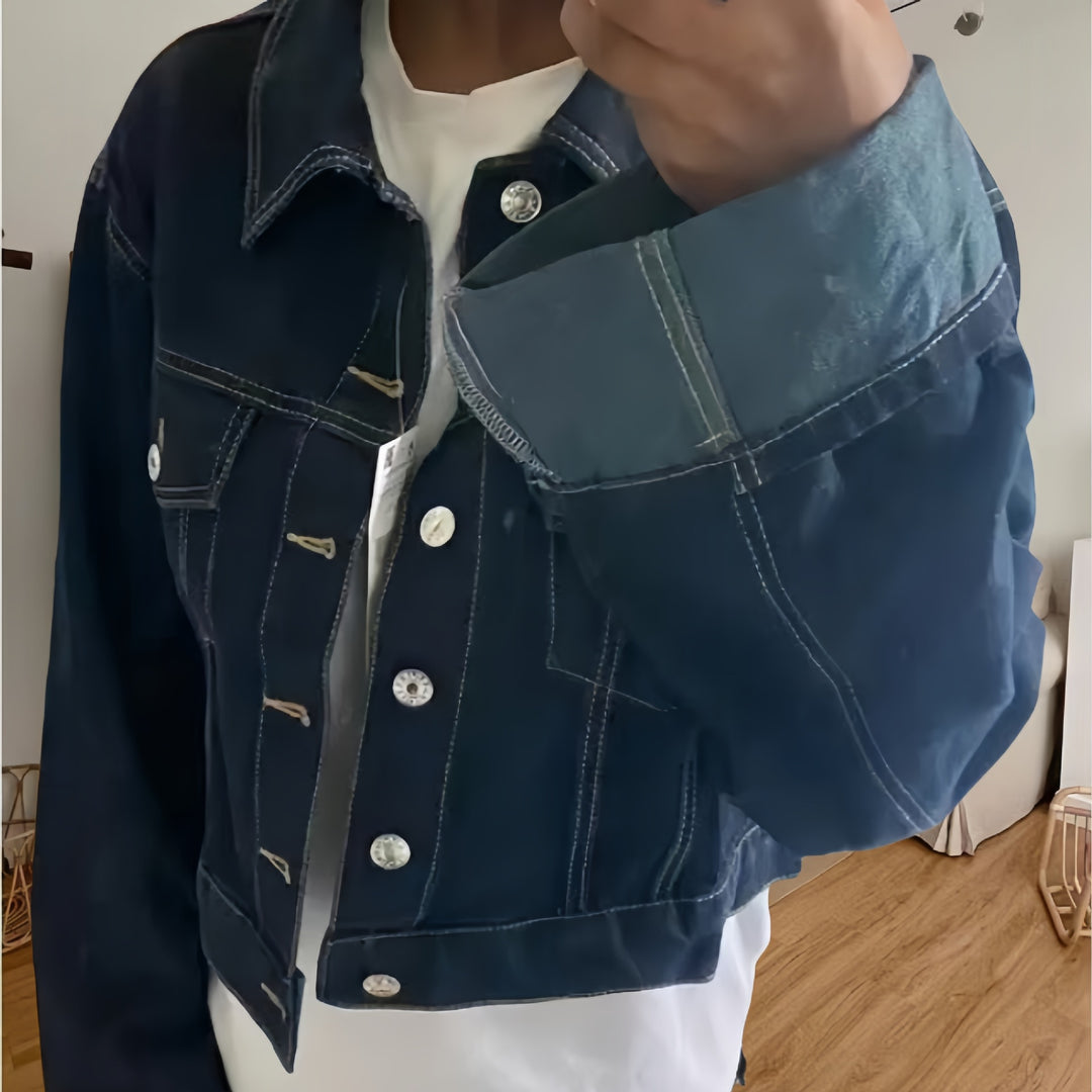 Damer croppad denimjacka med strukturerad skärning Mirla-Eva Jonsson