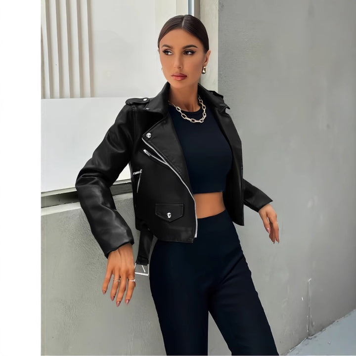 Damer cropped Bikerjacka Mirla-Eva Jonsson