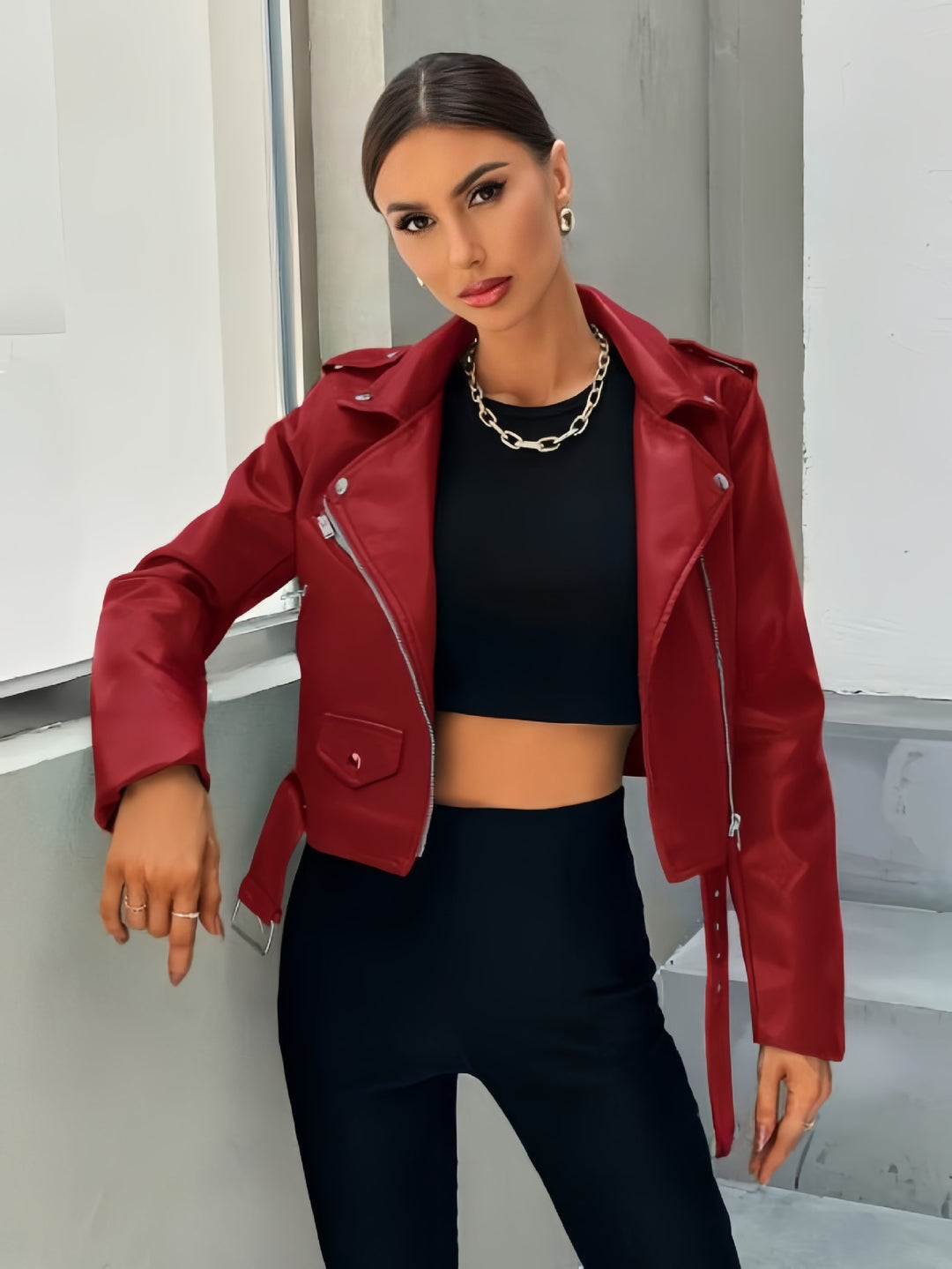 Damer cropped Bikerjacka Mirla-Eva Jonsson