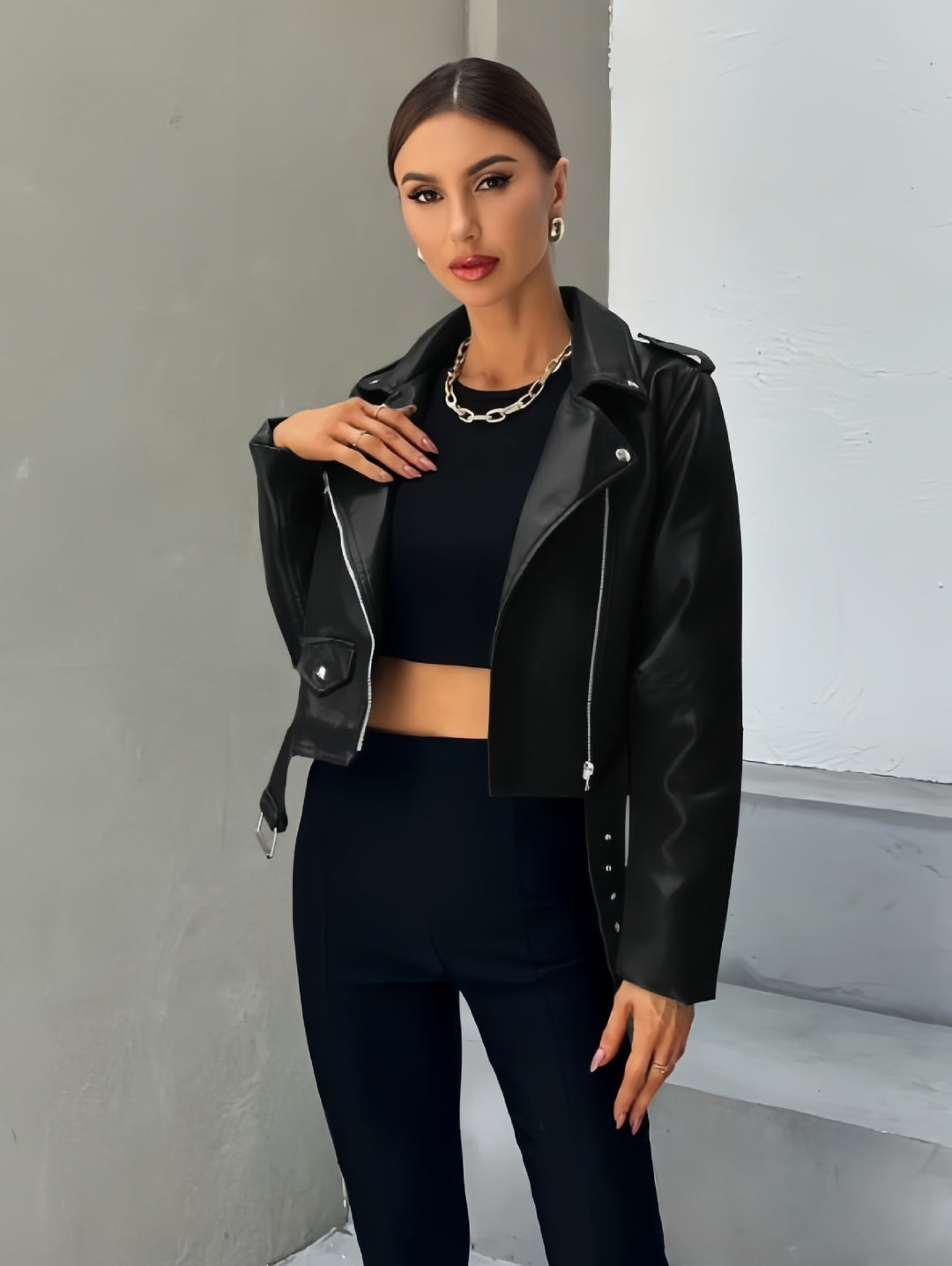 Damer cropped Bikerjacka Mirla-Eva Jonsson