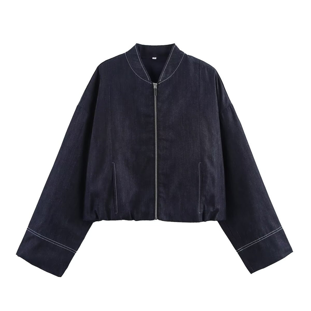 Damer cropped Denim-jacka i avslappnad blouson-stil med dragkedja Mirla-Eva Jonsson
